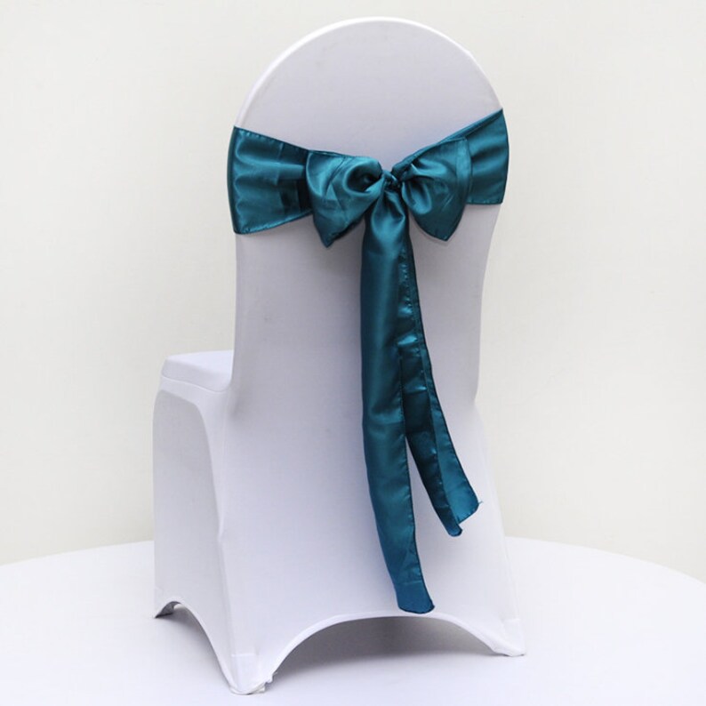 25 200pcs Teal Blue Satin Chair Sashes Ties Bows Ribbon Table Runners Wedding Engagement Event Reception Ceremony Function Chair Decoration