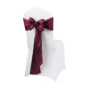 Burgundy Wine Red Satin Chair Sashes Wine Red Bows Table Runners Wedding Engagement Anniversary Ceremony Function Decoration From 25-200pcs