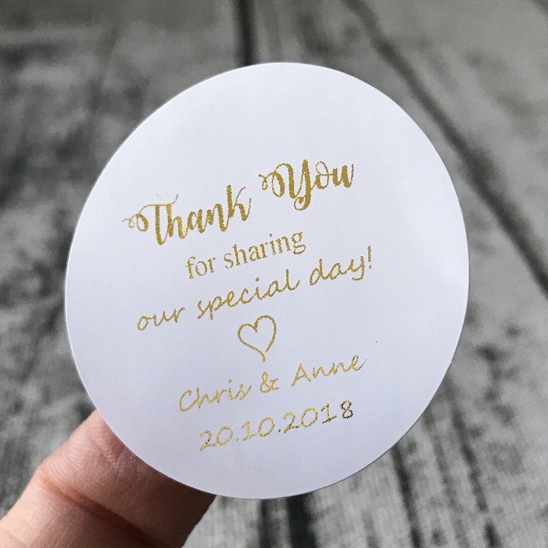 100 Rose Gold Foil Round Thank You Favour Stickers Personalized Wedding ...