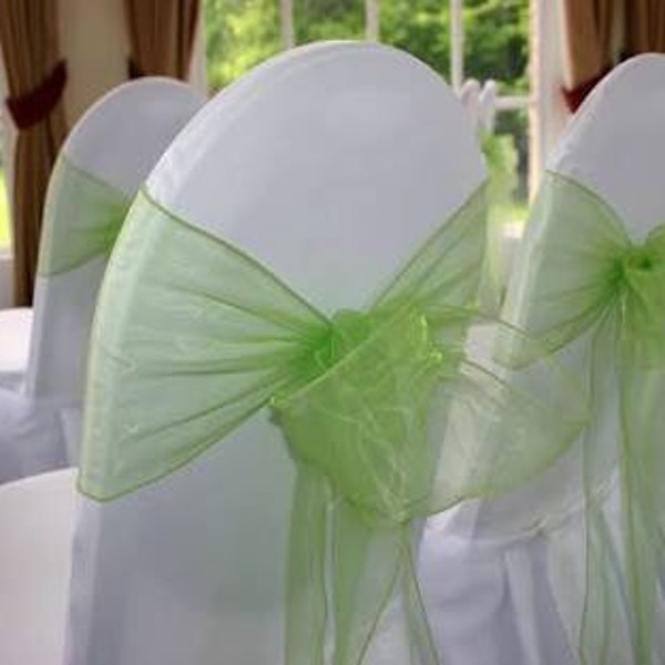 25-150 Lime Green Organza Chair Sashes Bows Chair Ties Ribbon Wedding Banquet Ceremony Birthday Anniversary Venue Sheer Decoration