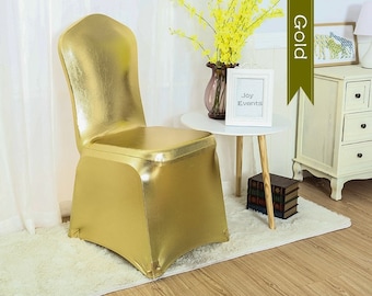Metallic Gold Silver Red Lycra Spandex Chair Covers Wedding Banquet Ceremony Feast Birthday Anniversary Engagement Party Chair Decoration