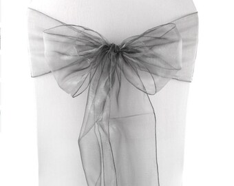 25-150 Grey Organza Chair Sashes Chair Bow Ties Ribbon Wedding Engagement Birthday Party Reception Ceremony Bouquet Venue Home Decoration