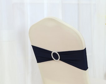 Navy Blue Spandex Chair Bands Chair Sashes Bow Tie Ribbon Wedding Engagement Birthday Anniversary Party Reception Bouquet Chair Decoration