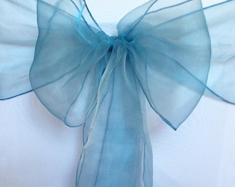 25-150 Dusty Blue Organza Chair Sashes Chair Ties Wedding Banquet Ceremony Feast 21st Birthday Anniversary Engagement Party Venue Decoration