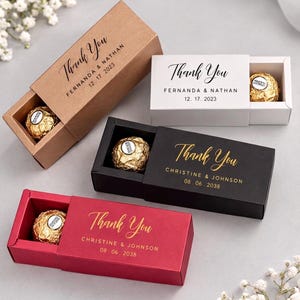 100 Caixas Personalizadas para Chocolates Ferrero Rocher, Caixas para Fósforos com Gaveta | Caixas de Lembrancinha com Detalhes em Folha de Ouro para Casamentos e Festas | Caixas com Logotipo para Embalagem de Produtos
