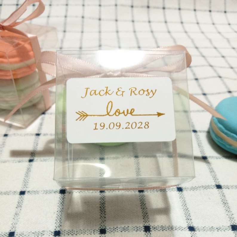 50x Clear PVC Bomboniere Favor Boxes Gold foil Personalised Thank You Stickers Birthday Party Wedding Gift Boxes Wedding Favors Macaroons image 1