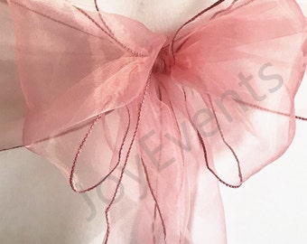 25-150 Dusty Pink Organza Chair Sashes Bows Tie Ribbon Wedding Banquet Ceremony Feast 1st Birthday Engagement Baby Shower Party Decorations