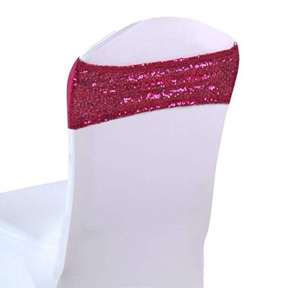Hot Pink Rose Gold Silver Blue Glitter Sequin Chair Bands Spandex
