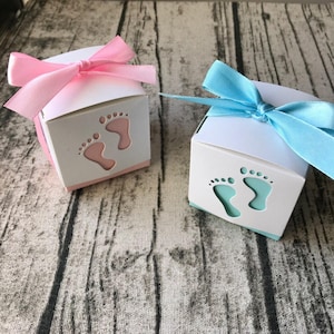 100 pieds de bébé boîtes à dragées pour fête prénatale avec ruban rose bébé fille bleu bébé garçon 1er anniversaire baptême baptême remerciement boîte cadeau blanche