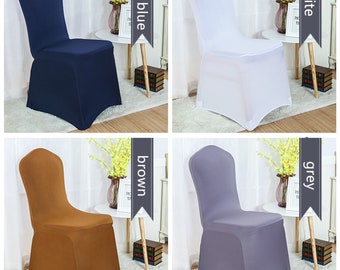 VEEYOO 1 Piece Universal Polyester/Spandex Fitted Stretch Chair Cover for Wedding Party Banquet Dining Room Flat Front Black