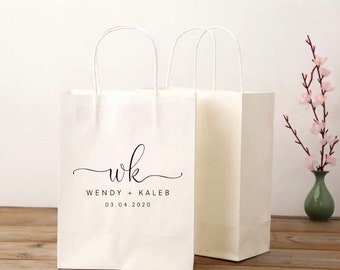 100pcs Custom Print Logo Monogram Paper Bags | Personalised Wedding Christmas Party Favor Bag Gift Bag | Product Packaging Business Logo Bag