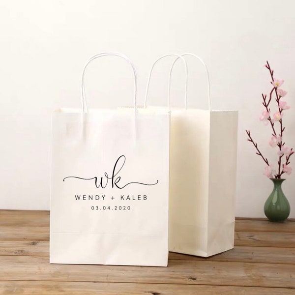 100pcs Custom Print Logo Monogram Paper Bags | Personalised Wedding Christmas Party Favor Bag Gift Bag | Product Packaging Business Logo Bag