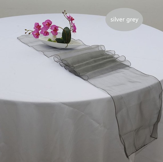 Silber Grau Organza Tischläufer Hochzeit Bankett Zeremonie Fest Geburtstag Jahrestag Schiere Stuhl Schärpen Party Esstisch Dekorationen
