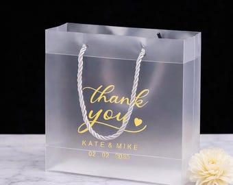 100pcs Custom Print Monogram Semi-clear Frosty PP Gift Bags | Personalised Wedding Birthday Party Easter Favor Bags | Business Logo Bags