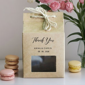 100 scatole portaconfetti trasparenti in PVC personalizzate con finestra / scatole regalo bianche in carta kraft per matrimoni, battesimi / scatole portaconfetti con bomboniere e biscotti al cioccolato