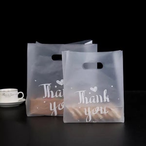 100x Thank You マット PVC プラスチック キャリーバッグ | ウェディング パーティー ベビーシャワー 記念品バッグ 化粧品 ビジネス プロモーション バッグ クリスマス ギフトバッグ