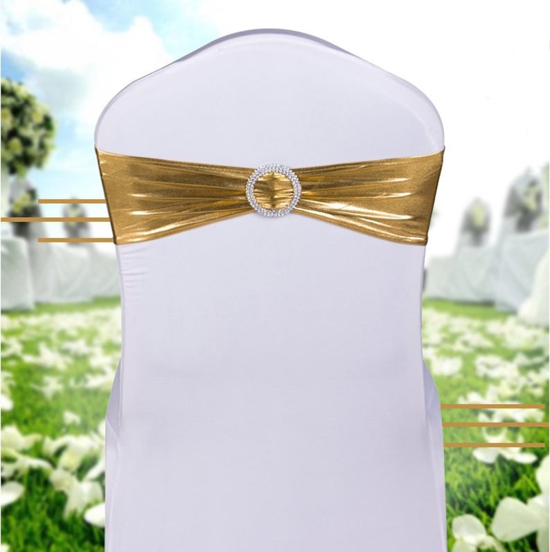 Metallic Gold Spandex Chair Bands Chair Sashes Chair Bow Tie Etsy