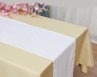 White Sequin Table Runners Engagement Wedding Banquet Ceremony Feast Sparkling Birthday Anniversary Party Reception Dining Table Decoration