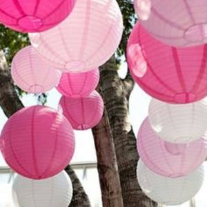 18pcs 8&quot;/20cm White Pink Paper Lanterns Wedding Party Girl Baby Shower 16 21 Birthday Nursery Home Hanging High Tea Bridal Shower Decoration