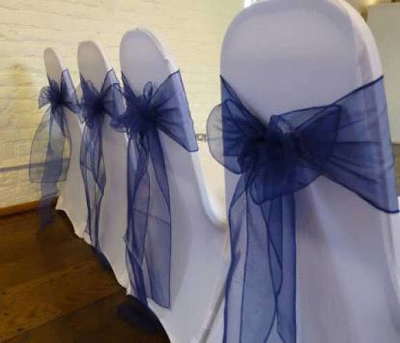 From 25pcs Navy Blue Organza Chair Sashes Table Runners Chair Etsy