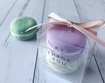 Pack of 50 Clear Macaroon Cookie Boxes, Wedding Party Baby Shower Favour Boxes Gift Boxes with Thank You Clear Stickers Rose Gold Ribbons