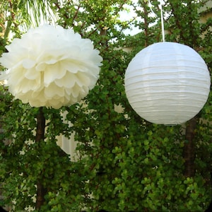 Carta velina color crema Pom Pom Carta biancaLanterne Matrimonio Baby Shower Fidanzamento Festa di compleanno Battesimo Asilo nido Decorazione da appendere alla casa