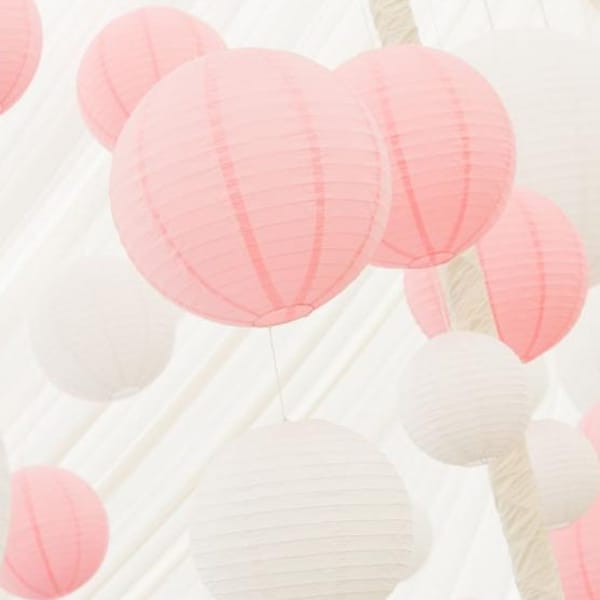 18pcs White Pink 8inch/20cm Paper Lanterns Wedding Engagement Anniversary Girl 1st 16th 21st Birthday Bridal Shower Party home Decoration