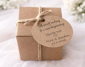 100pcs Kraft Favour Boxes with Personalised Thank You Tags • Wedding Favor Boxes • Birthday Gift Boxes • Baby Shower Favor Boxes • Any Texts