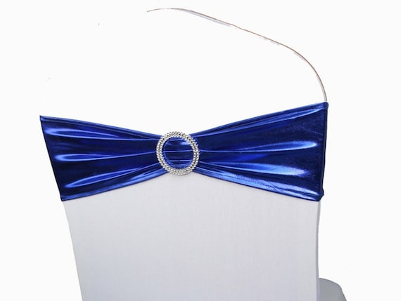 Royal Blue Metallic Spandex Chair Bands Sashes Bow Royal Blue Metallic Spandex Chair Bands, Royal Blue Chair Bands