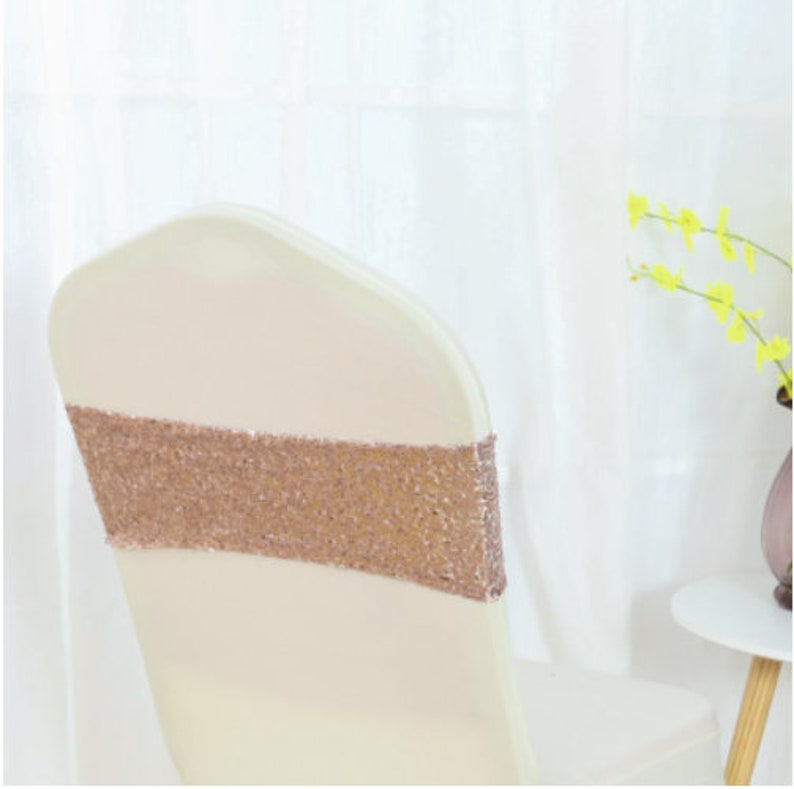 Rose Gold Glitter Sequin Chair Bands Chair Sashes Chair Bow Etsy