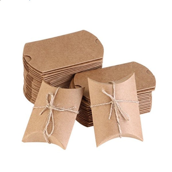 50x Kraft paper boxes pillow boxes with jute strings wedding party favour favor boxes baby shower candy chocolate Christmas gift boxes