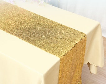 Glitter Sequin Yellow Gold Table Runners Engagement Wedding Banquet Ceremony Feast Birthday Anniversary Sparkling Party Dining Table Decor