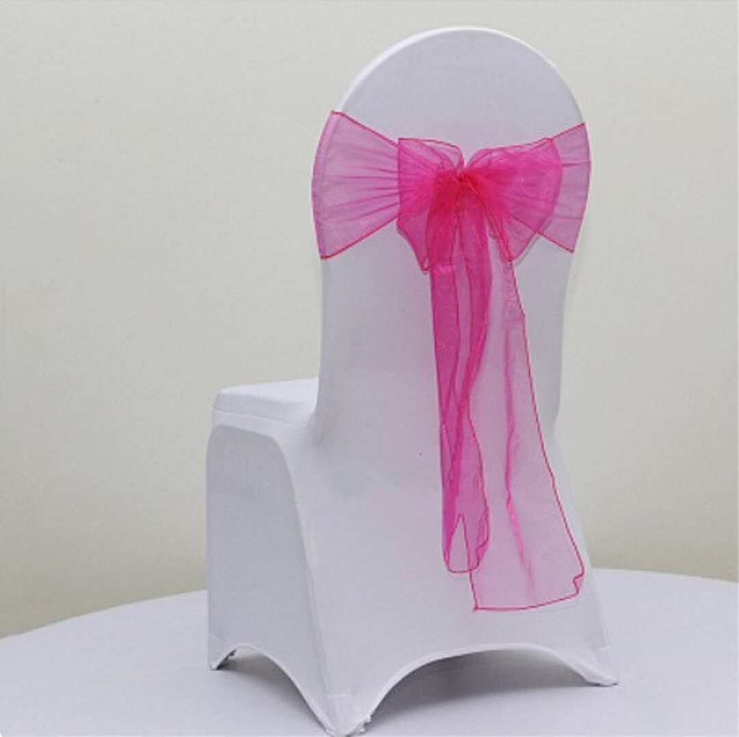 Hot Pink Organza Chair Sashes Sheer Chair Bows Ties Wedding Etsy