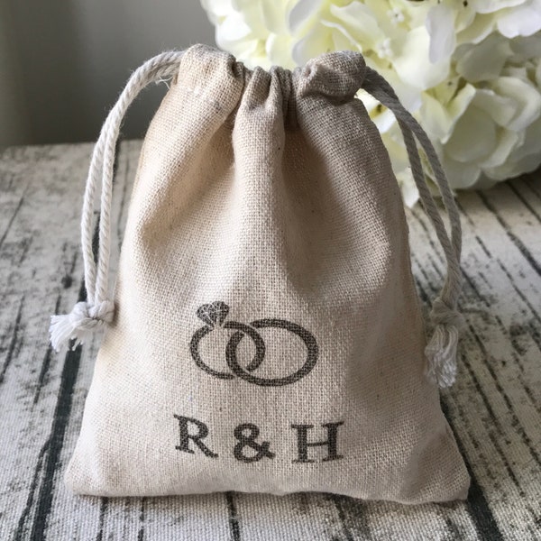 40 Vintage Wedding Favor Bags Linen Bags  Personalized Wedding Gift Bags • Country Wedding Rustic Wedding Favors Wedding Ring Favour Bags