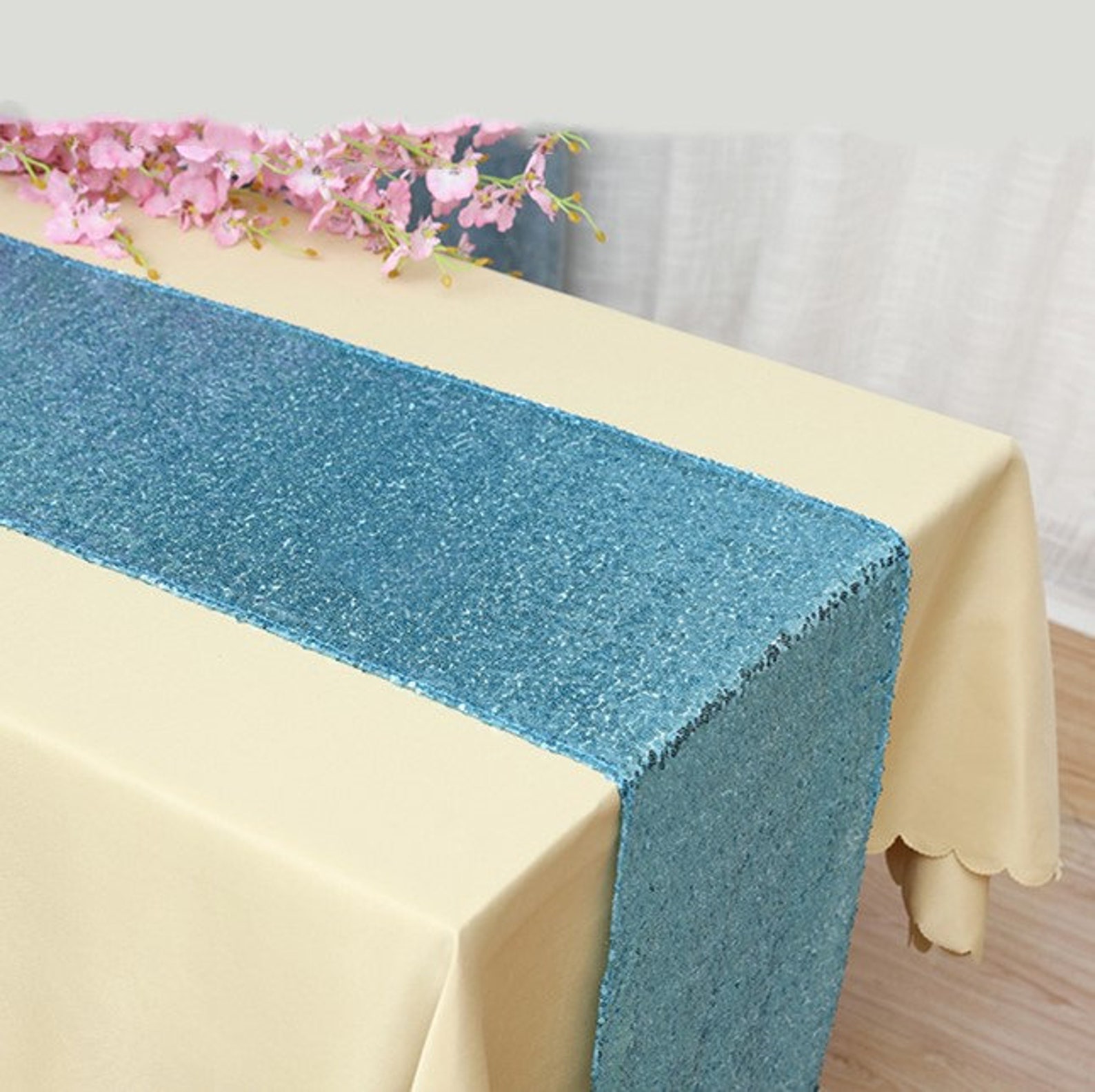 Light Blue Glitter Sequin Table Runners Engagement Wedding Etsy