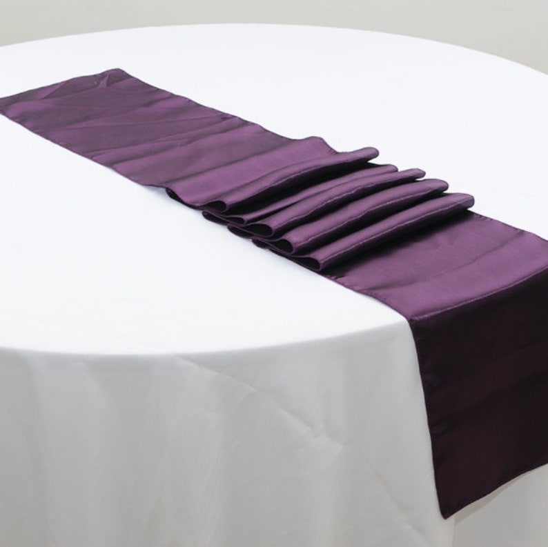 Purple Eggplant Satin Table Runners Wedding Banquet Ceremony Feast Birthday Anniversary Sheer Sashes Reception Party Dining Table Decoration