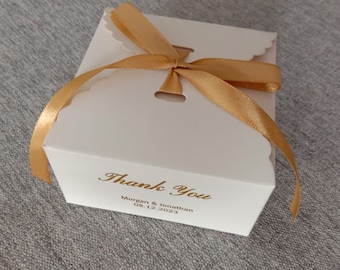 25x Boîtes en papier de remerciement blanc ou noir avec les boîtes personnalisées de gâteau bleu argent d’argent de fleur de rose te remercient boîtes de savon de bougie de cadeau de Noël
