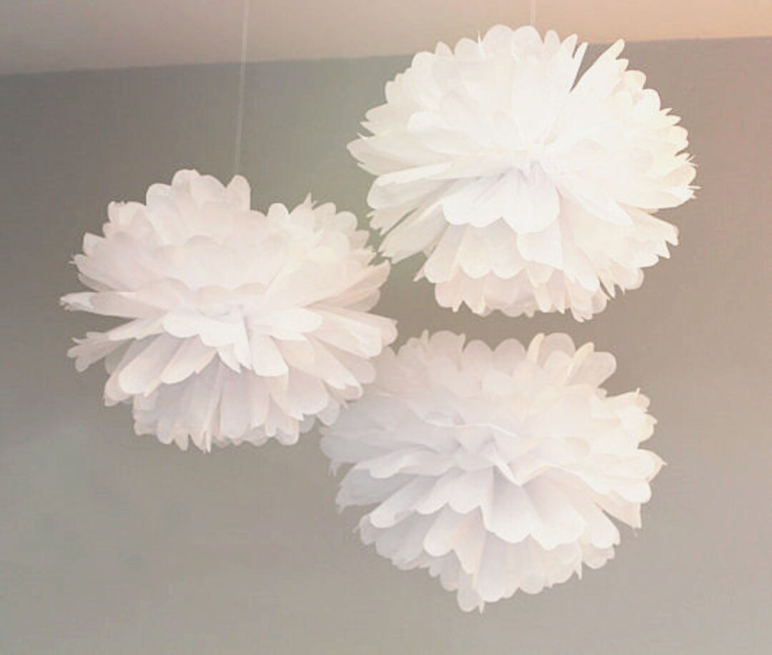 18x White Tissue Paper Pom Poms Flowers Balls Wedding Party Baby Shower ...