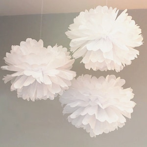 18x white tissue paper pom poms flowers balls wedding party baby shower housewarming birthday baptism home baby room hanging decoration