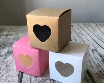 50x White Kraft Pink Love Heart Window Bomboniere Favor Boxes • Birthday Party Wedding Gift Boxes Wedding Favors SMacaroon Chocolate Cookie