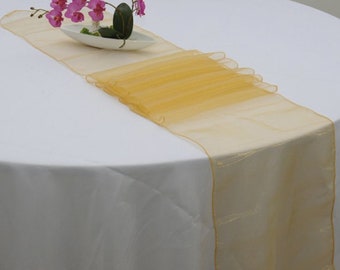 Gold Organza Table Runners Engagement Wedding Banquet Ceremony Feast Birthday Anniversary Sheer Chair Sashes Party Dining Table Decorations