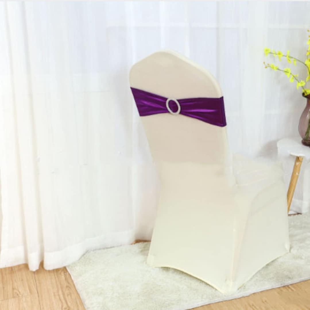 Purple Metallic Spandex Chair Bands Chair Sashes Bow Tie Ribbon Wedding ...