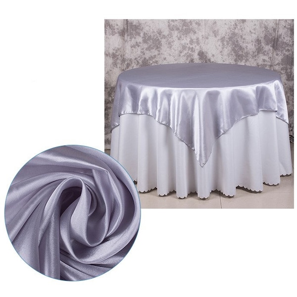 5pcs Silver Satin Tablecloth Overlay Top Cover Wedding Engagement Birthday Reception Ceremony Bouquet Baptism Table Decoration