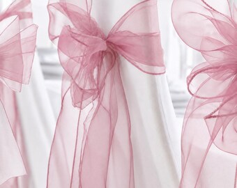 25-150 Dusty Pink Organza Chair Sashes Bows Tie Ribbon Wedding Banquet Ceremony Feast 1st Birthday Engagement Baby Shower Party Decorations