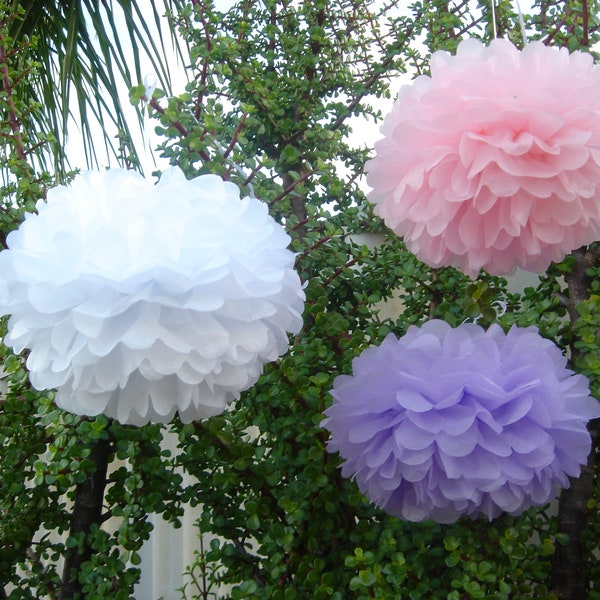 18 Lilac pink white Tissue Pom Poms Wedding Graduation Baby shower Baptism Girl 1st 16th 21st Birthday Party Hanging Venue Room Decorations