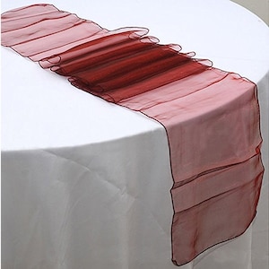 Wine Red Burgundy Organza Table Runners Wedding Banquet Ceremony Birthday Anniversary Sheer Chair Sashes Party Dining Table Decorations