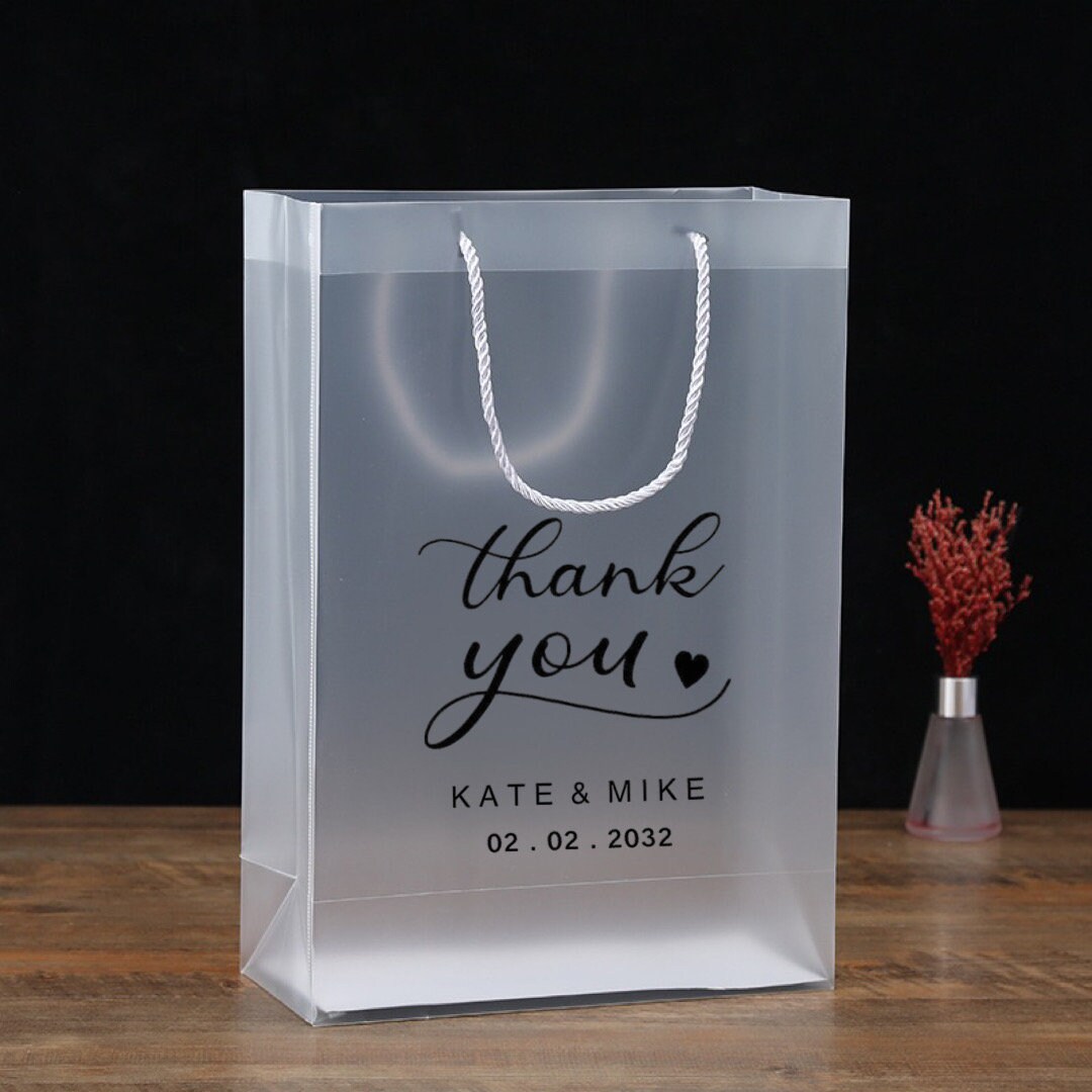 100pcs Custom Print Monogram Semi clear Frosty PP Gift Bags Personalised Wedding Birthday Party Easter Favor Bags Business Logo Bags Etsy