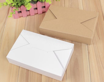 100 Vintage Envelope Style Kraft Brown White Paper Box | Bomboniere Favor Box Wedding Birthday Party Gift Box Bakery Cookie Cake Slice Box