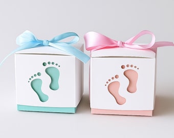 100 Baby Feet Baby Shower 1st Birthday Favor Box | Baby Girl Baby Boy Gender Reveal Christening Baptism Gift Box | Blue Pink Candy Lolly Box