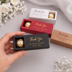 100x Cajas personalizadas para bombones Ferrero / Cajas de cerillas / Cajas de regalo con detalles dorados para bodas y fiestas / Cajas de embalaje con logotipo